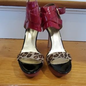 Guess red and cheetah/leopard print high heels